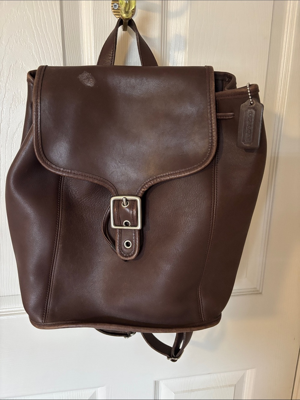 Vintage Coach Dark Brown Large Leather Flap Backpack with Buckle